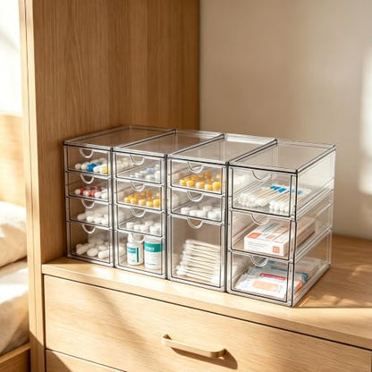 Prsildan Acrylic Desk Organizers with 14 Drawers, Stackable Makeup Storage - size: Stackable-14 Drawers