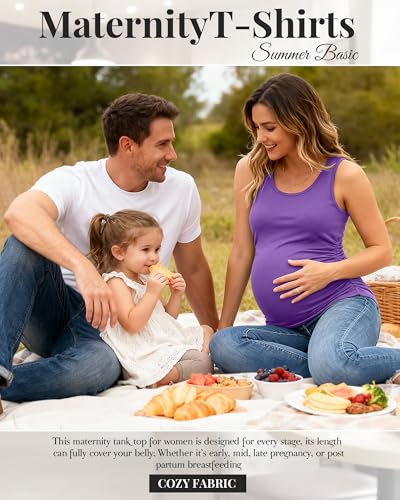 Ficerd 4 Pcs Womens Maternity Sleeveless Tank Tops - color: Black, Grass Green, Eggplant Purple, Light Yellow, size: X-Large