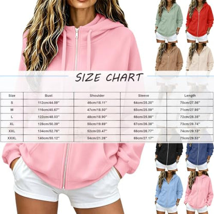 Womens Zip Up Hoodies Casual Oversized Sweatshirt Lightweight Jacket - color: Navy, size: Large