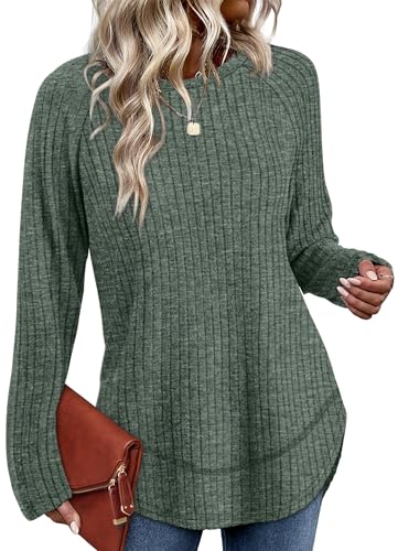 WIHOLL Long Sleeve Shirts for Women Fall Sweaters Lightweight Trendy Tops - color: 1-green, size: Small