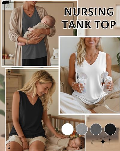 4 Pack Womens Nursing Tank Tops - color: Black, Dark Heather Gray, Light Heather Gray, White, size: Medium