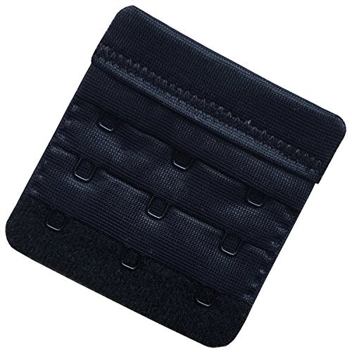 Women Pack of 3 Soft Comfortable 3 Hooks Bra Extender,2.4"x 2.3" - color: Black, 3/4 Inch Spacing