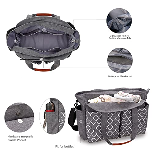 Diaper Bag Tote Large Baby Changing Bag with Changing Station - color: Grey