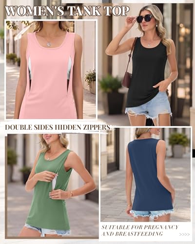4 Pack Women's Nursing Tank Tops - color: Black, Fruit Green, Light Pink, Haze Blue, size: Medium