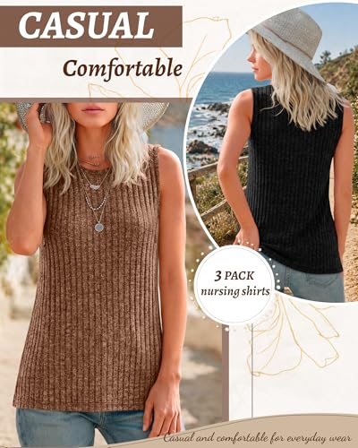3 Pack Women's Nursing Tank Tops - color: Army Green, Coffee, Black, size: X-Large