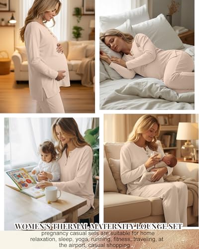 2 Piece Thermal Maternity Lounge Set - color: Apricot, size: Large