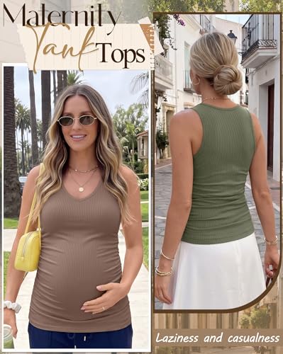 4 Pack Women's Maternity Pregnancy Tanks - color: Gray Green, Coffee, White, Black, size: Medium