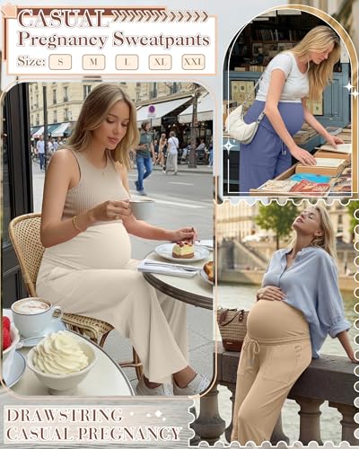 3 Pack Women's Maternity Casual Pants - color: Cream, Khaki, Haze Blue, size: Small