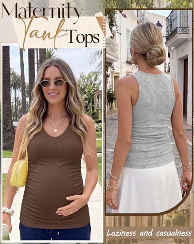 4 Pack Women's Maternity Pregnancy Tanks - color: Brown, Light Gray, White, Black, size: X-Large