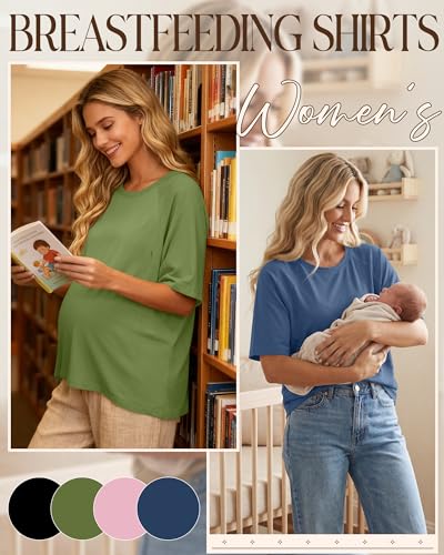 4 Pack Women's Nursing Shirts - color: Haze Blue, Pink, Olive Green, Black, size: Small