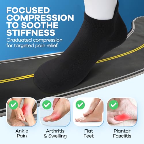 6 Pairs 8-15 mmHg Ankle Compression Socks for Women and Men - color: Black, size: Small-Medium