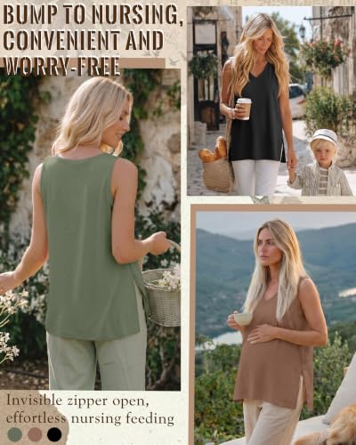 3 Pack Womens Maternity Nursing Tank Top - color: Gray Green, Coffee, Black, size: Small