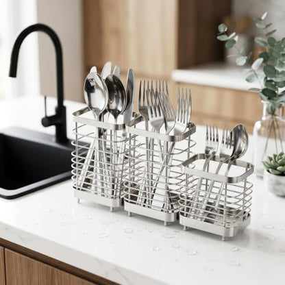 Utensil Holder, Stainless Steel Utensil Drying Rack for Kitchen Counter - color: 2 Large+1 Small