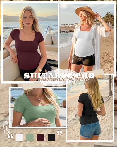 4 Pack Womens Maternity T Shirts - color: Light Green, Wine Red, White, Black, size: XX-Large