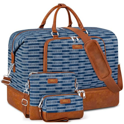 TIBES Travel Weekender Bag for Women, Overnight Bag with Shoe Compartment - color: T-Dark Blue