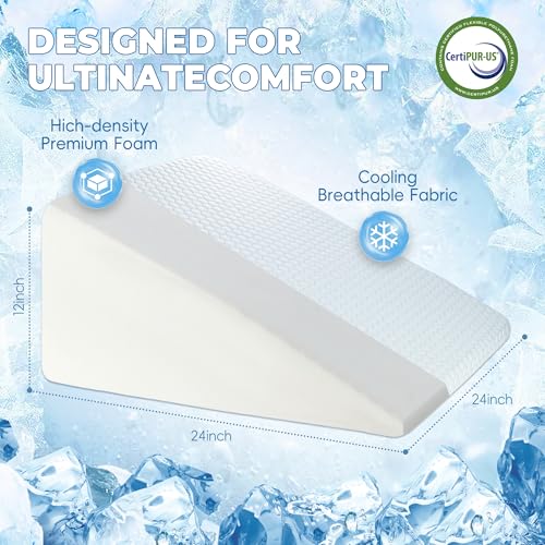 WOLKI 12 Inch Cooling Wedge Pillow for Sleeping & After Surgery Recovery - size: 12" Height