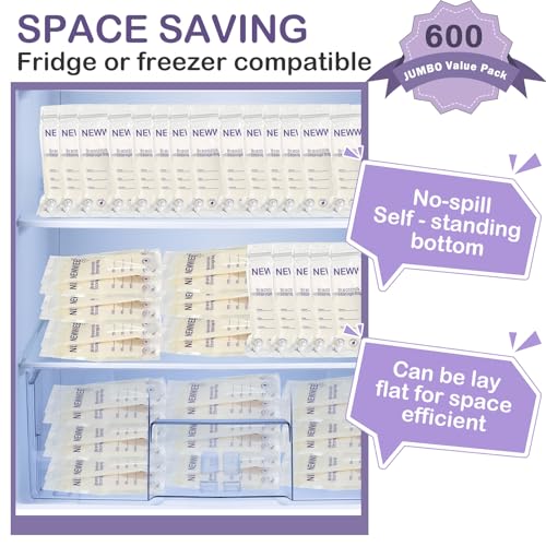 Newwiee 400 Count Breastmilk Storage Bags 7oz Self Standing Freezer, Purple