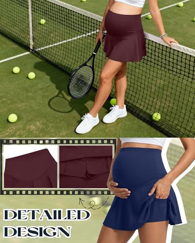 3 Pack Maternity Skirts Tennis Skorts - color: Burgundy, Navy Blue, Black, size: Small