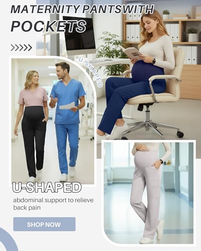 3 Pack Women's Maternity Scrub Pants with 6 Pockets - color: Black, Light Gray, Navy Blue, size: Medium