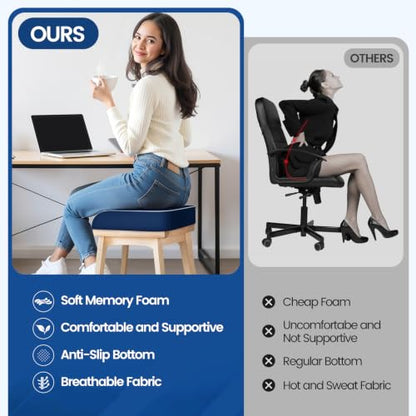 SweetSlubr Seat Cushion, Chair Pad, Memory Foam Tailbone Pain Relief - color: Darkblue, size: X-Large