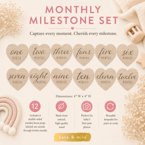 Kate & Milo Wooden Heart Baby Monthly Milestone Discs - color: Heart