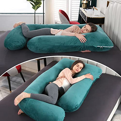 Elover U Shaped Pregnancy Pillow,Full Body Maternity Support - color: Velvet-dark Green