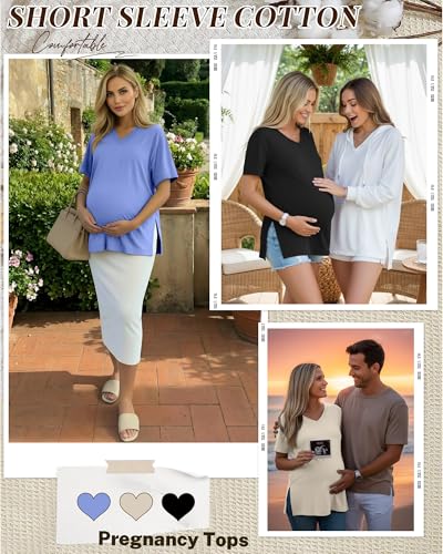 Ficerd 3 Pack Women's Maternity Shirts - color: Black, Apricot, Sky Blue, size: Medium