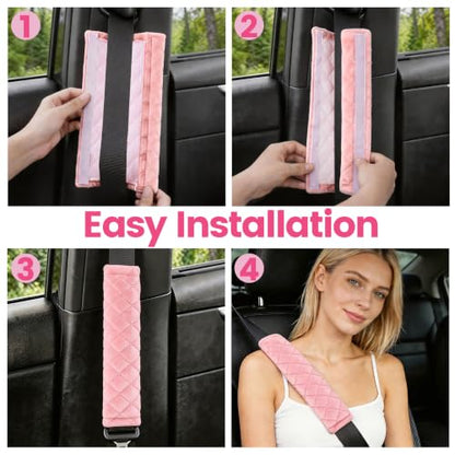 Amooca 2 Pack Seat Belt Covers Soft Shoulder Pad for Cars & Backpack - color: Dirty Pink
