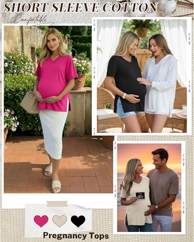 Ficerd 3 Pack Women's Maternity Shirts - color: Black, Cream, Hot Pink, size: Small