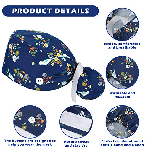 Honoson 6 Pcs Scrub Caps Women with Buttons - color: Fresh Color, style: Classic