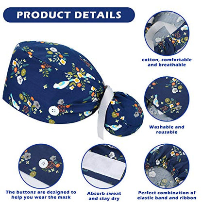 Honoson 6 Pcs Scrub Caps Women with Buttons - color: Fresh Color, style: Classic