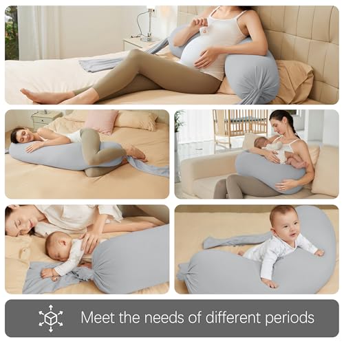 MOON PARK Pregnancy Pillow - Incredibly Smooth and Soft Cooling Cover I Shaped Full Body Maternity Pillow with Removable Cover - Support for Side, Back, Legs, Belly, HIPS - Light Grey - color: Light Grey