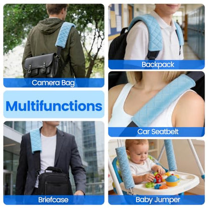 Amooca 2 Pack Seat Belt Covers Soft Shoulder Pad for Cars & Backpack - color: Light Blue