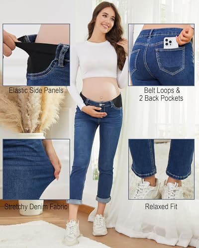 JIMYICLR Maternity Jeans for Women Comfy Stretch - color: Dark Blue, size: Large