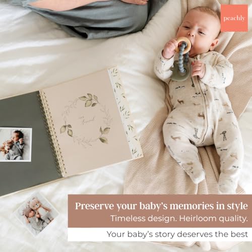 Peachly Unisex Baby Memory Book - First Year Baby Book Keepsake - Olive - color: Olive