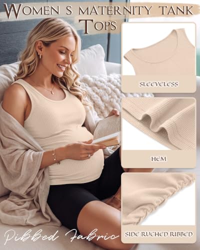 Riyiper 3 Pack Women's Maternity Tank Tops - color: Black, Rose Red, Apricot, size: Medium