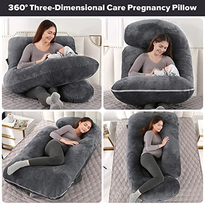 Elover U Shaped Pregnancy Pillow,Full Body Maternity Support - color: Velvet -Black