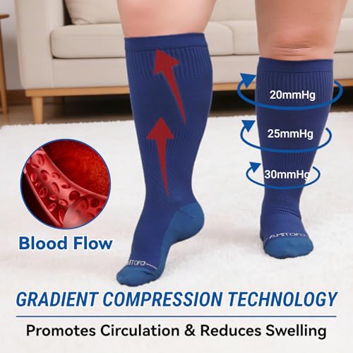 3 Pairs Plus Size Compression Socks for Women Men Wide Calf - color: 3 Pairs-Black/Grey/Navy, size: 6XL