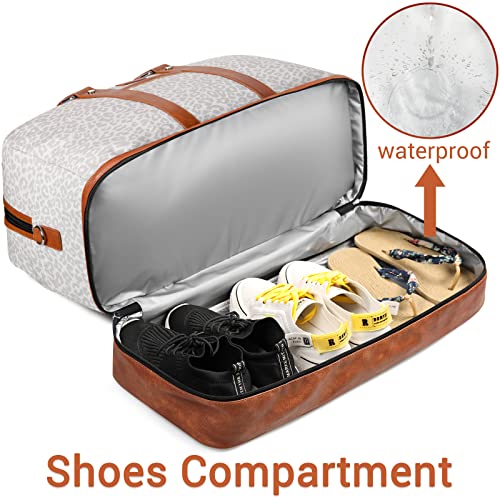 IBFUN Weekender Bags for Women, 3PCS Travel Set with Shoe Compartment 21.6 - color: A13-brown+gray leopard