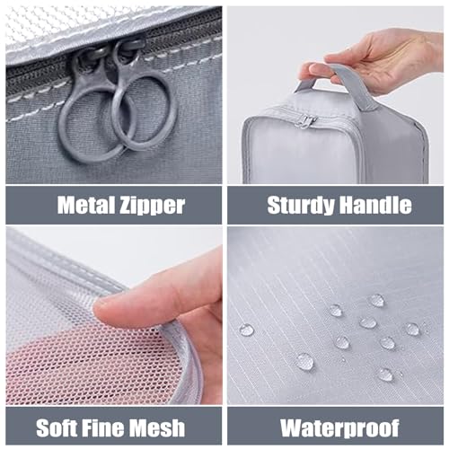 8 Set Packing Cubes for Suitcases, INVODA Travel Luggage Packing Organizers with Laundry Bag, Compression Storage Shoe Bag, Clothing Underwear Bag (Grey) - color: Grey