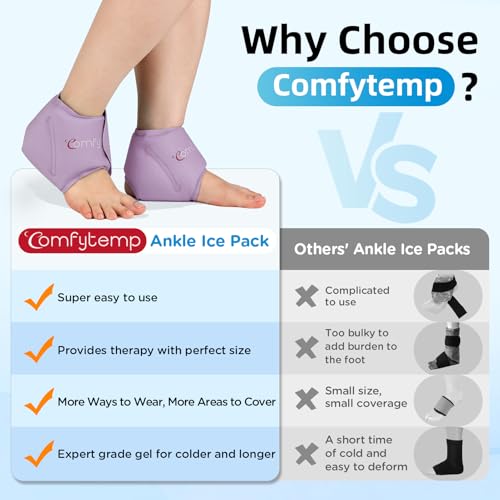 Comfytemp Ankle Ice Pack Wrap for Sprained Ankles, Plantar Fasciitis, 2pcs - color: Purple, size: Standard