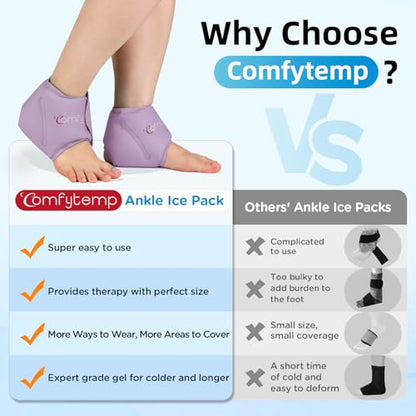 Comfytemp Ankle Ice Pack Wrap for Sprained Ankles, Plantar Fasciitis, 2pcs - color: Purple, size: Standard