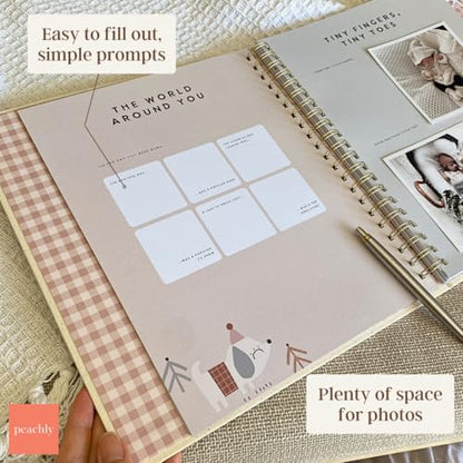 Peachly Unisex Baby Memory Book - First Year Baby Book Keepsake - Charlie - color: Charlie
