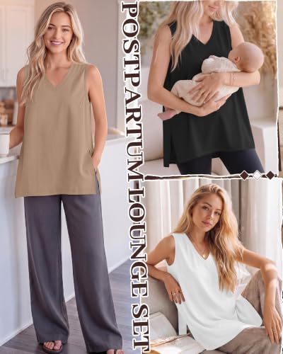 4 Pack Womens Nursing Oversized Tank Tops - color: Khaki, White, Light Gray, Black, size: Small