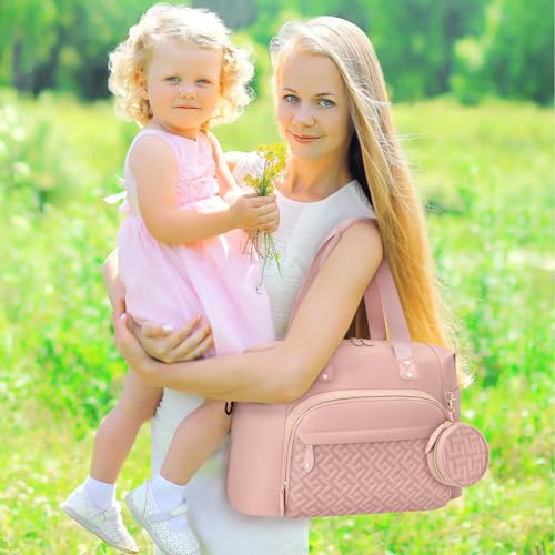 Tenot Diaper Bag Tote, Baby Bags with Pacifier Case Pink - color: Pink, size: Medium