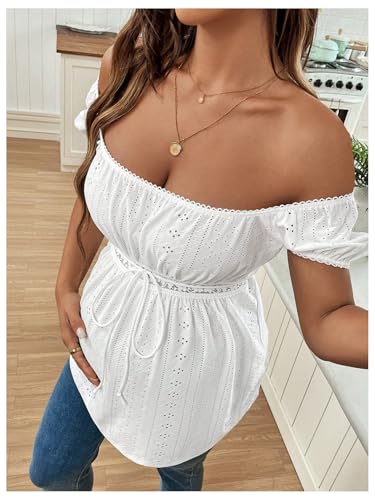 MakeMeChic Women's Maternity Blouse Tops Cute Shirt White Babydoll Tops - color: White, size: Small