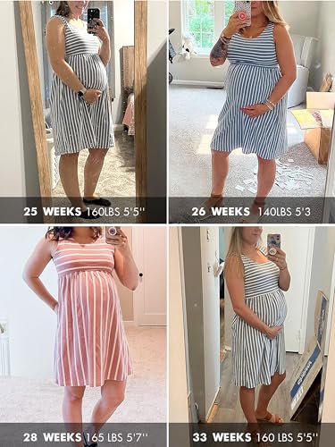 Ecavus Maternity Tank Dress, Striped Block Sleeveless for Baby Showe - color: White Grey Stripe, size: Small