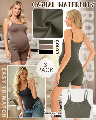 3 Pack Women's Maternity Bodysuits - color: Army Green, Light Coffee, Black, size: Medium