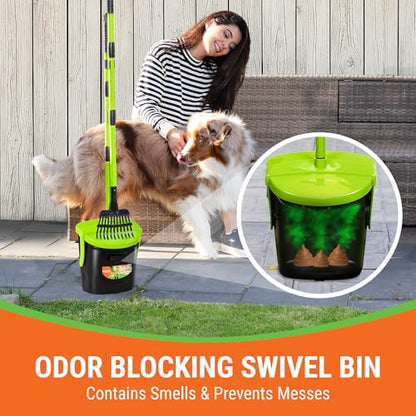 Pupzle Dog Pooper Scooper with Bag Attachment, 40" Long Handle Dog Scooper - color: Green