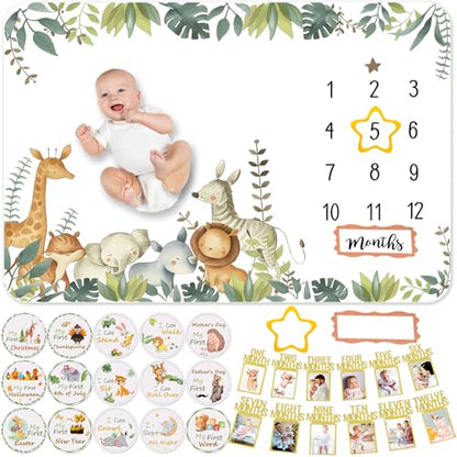 Baby Boy Monthly Milestone Blanket Set 60"x40" Photo Backdrop
